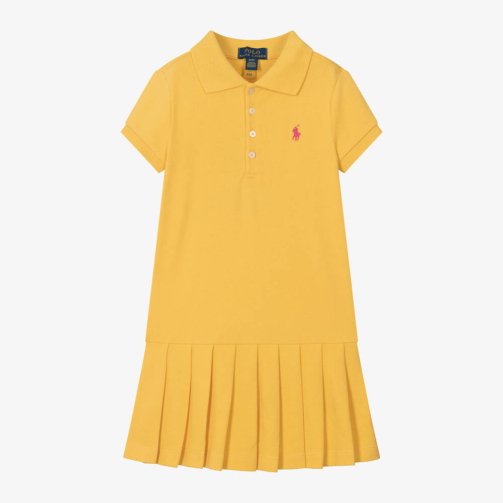 Ralph Lauren - فستان بولو قطن بيكيه لون أصفر | Childrensalon