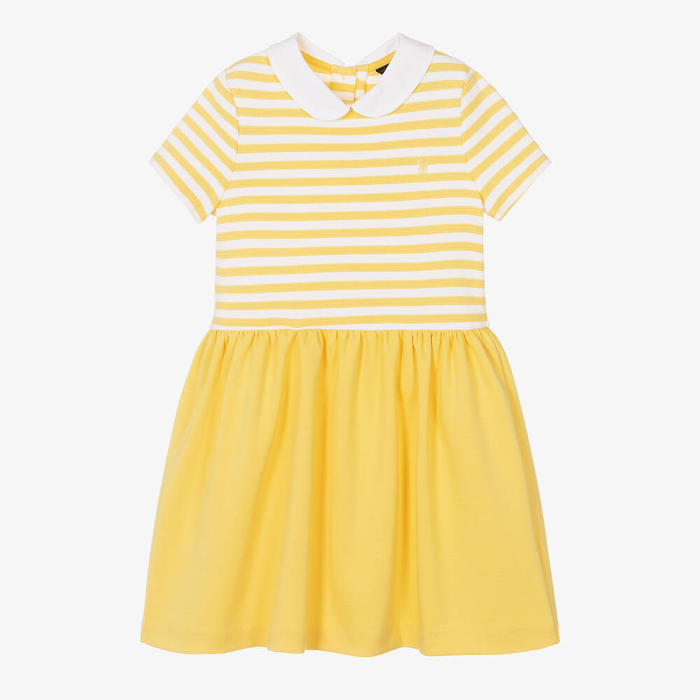 Ralph Lauren - Girls Yellow Cotton Striped Dress | Childrensalon