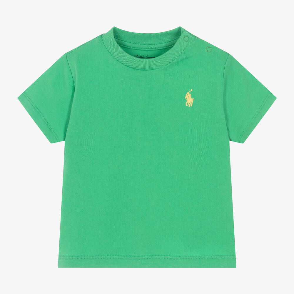 Ralph Lauren - Green Cotton Jersey Baby T-Shirt | Childrensalon