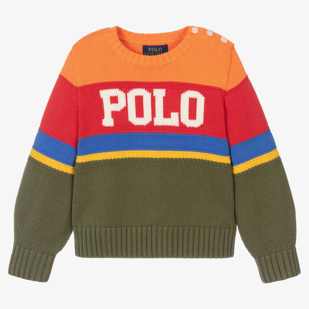 Ralph Lauren - Green & Orange Knitted Cotton Sweater | Childrensalon