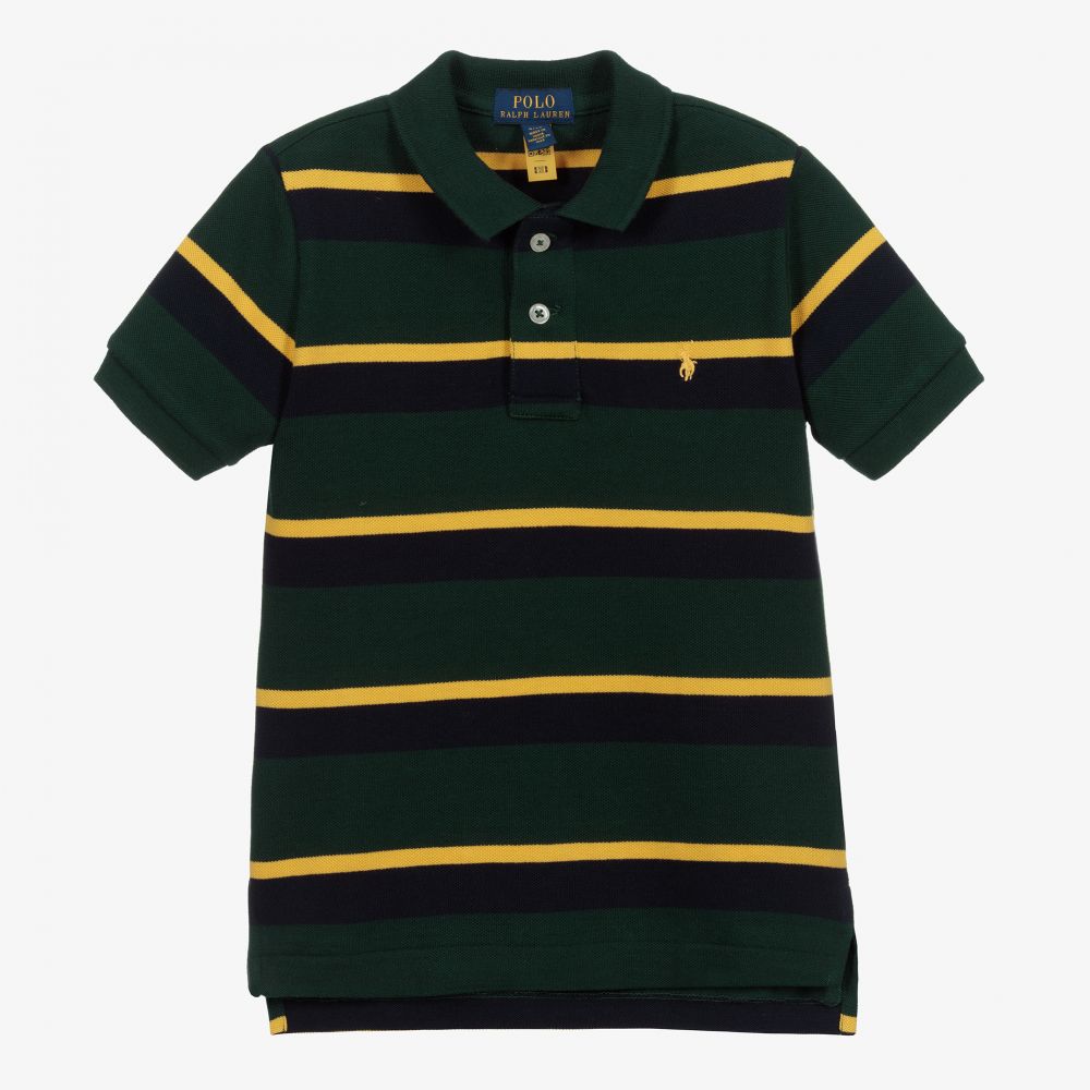 Polo Ralph Lauren Babies' Boys Green Stripe Cotton Polo Shirt