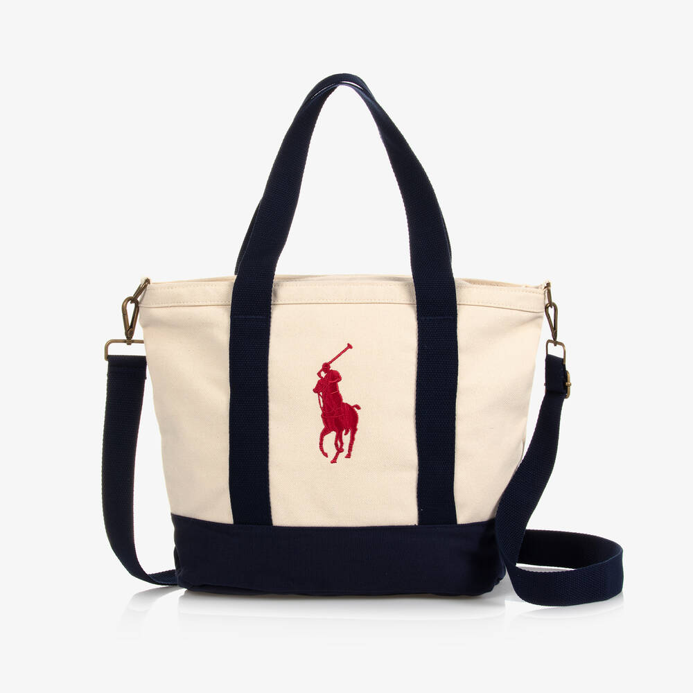 Ralph Lauren - حقيبة قطن كانفاس لون عاجي وكحلي (40 سم) | Childrensalon