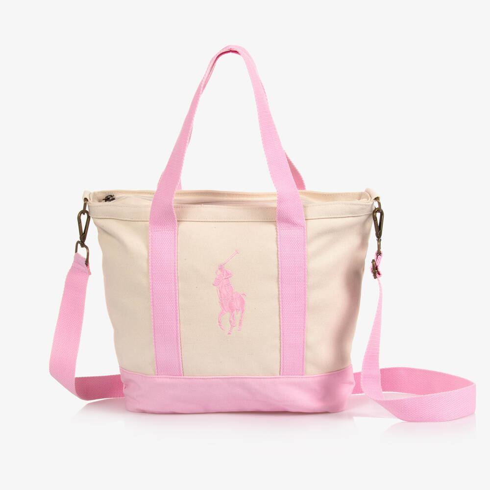 Ralph Lauren - Ivory & Pink Canvas Tote Bag (40cm) | Childrensalon