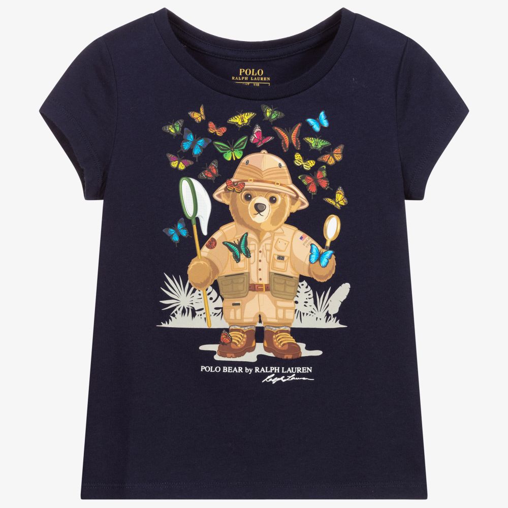 Polo Ralph Lauren Babies' Girls Navy Blue Polo Bear T-shirt