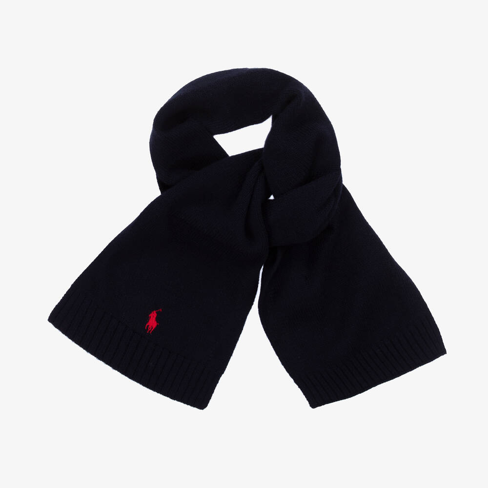 Ralph Lauren - Navy Blue Wool Knit Pony Scarf | Childrensalon