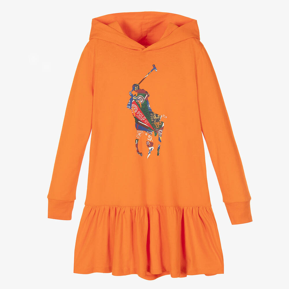 Polo Ralph Lauren - Orange Hooded Sweatshirt Dress | Childrensalon