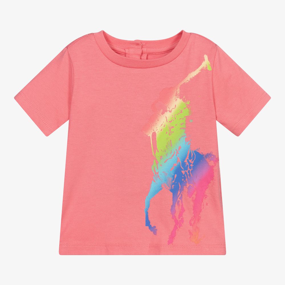Ralph Lauren Babies' Girls Pink Big Pony Logo T-shirt