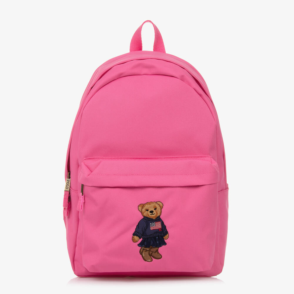 Ralph Lauren - Pink Canvas Polo Bear Backpack (44cm) | Childrensalon