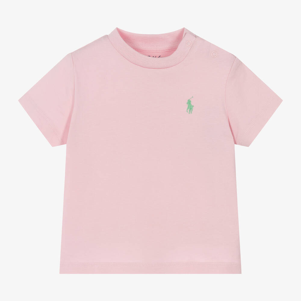 Ralph Lauren - Pink Cotton Jersey Baby T-Shirt | Childrensalon
