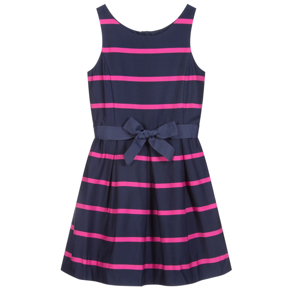 Polo Ralph Lauren Girls Teen Blue & Pink Striped Dress In Black