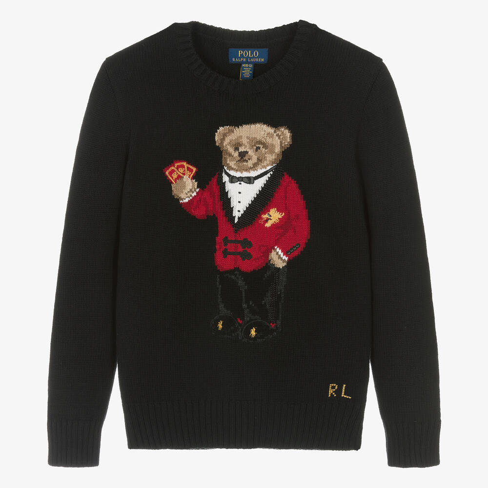 Ralph Lauren - Черный хлопковый джемпер с медвежонком | Childrensalon