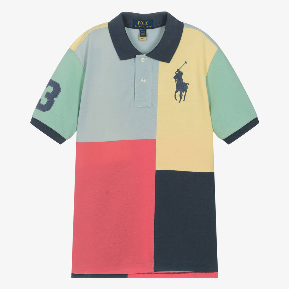 Ralph Lauren - Teen Boys Blue Colourblock Cotton Polo Shirt | Childrensalon