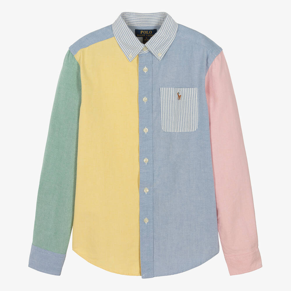 Ralph Lauren - Teen Boys Blue Colourblock Cotton Pony Shirt | Childrensalon