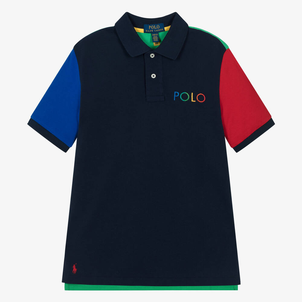 Ralph Lauren - Teen Boys Blue Colourblock Polo Shirt | Childrensalon