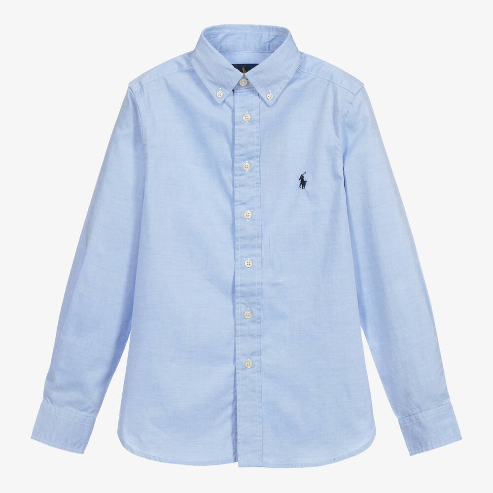 Polo Ralph Lauren - Chemise bleue en coton à logo ado garçon | Childrensalon
