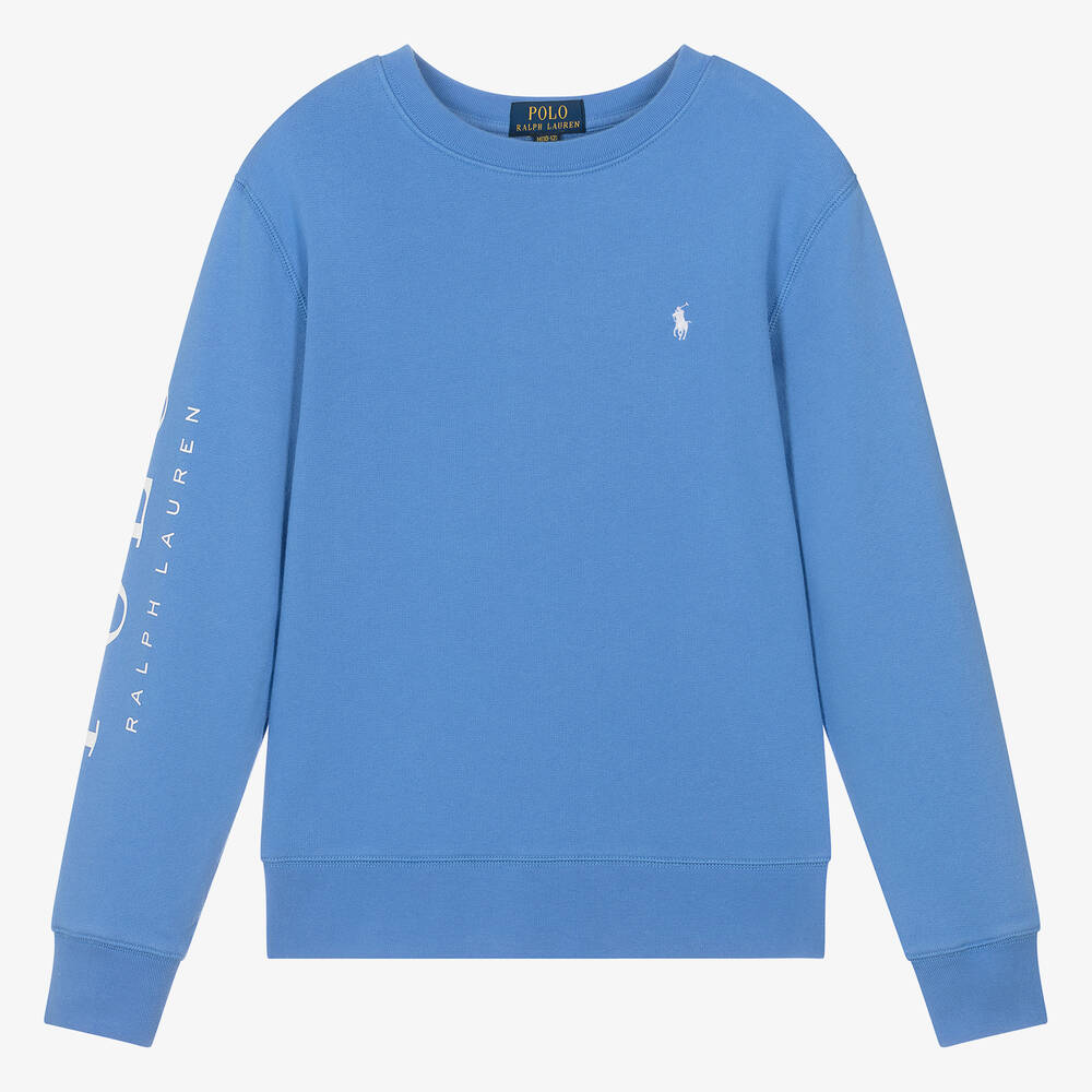 Ralph Lauren - Teen Boys Blue Cotton Polo Sweatshirt | Childrensalon