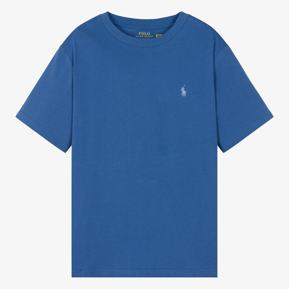 Ralph Lauren - Teen Boys Blue Cotton Pony Logo T-Shirt | Childrensalon
