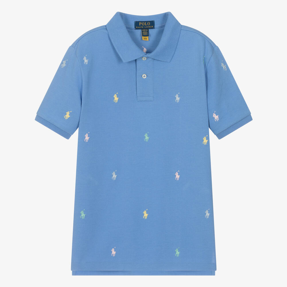 Ralph Lauren - Teen Boys Blue Cotton Pony Polo Shirt | Childrensalon