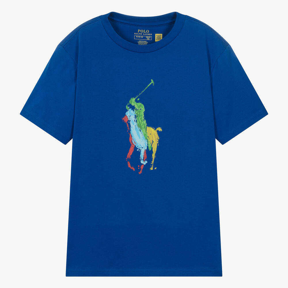 Ralph Lauren - T-shirt bleu en coton ado garçon | Childrensalon