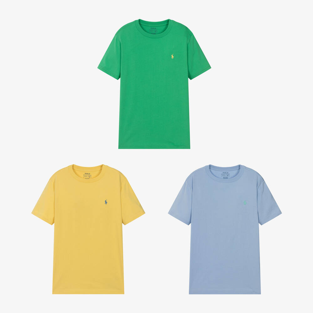 Ralph Lauren - Teen Boys Blue Cotton T-Shirts (3 Pack) | Childrensalon