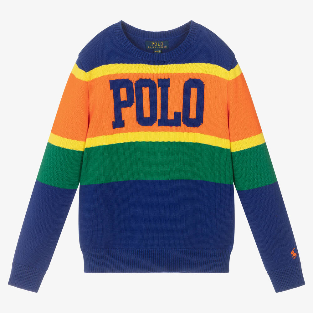 Polo Ralph Lauren - Pull bleu en maille ado garçon | Childrensalon