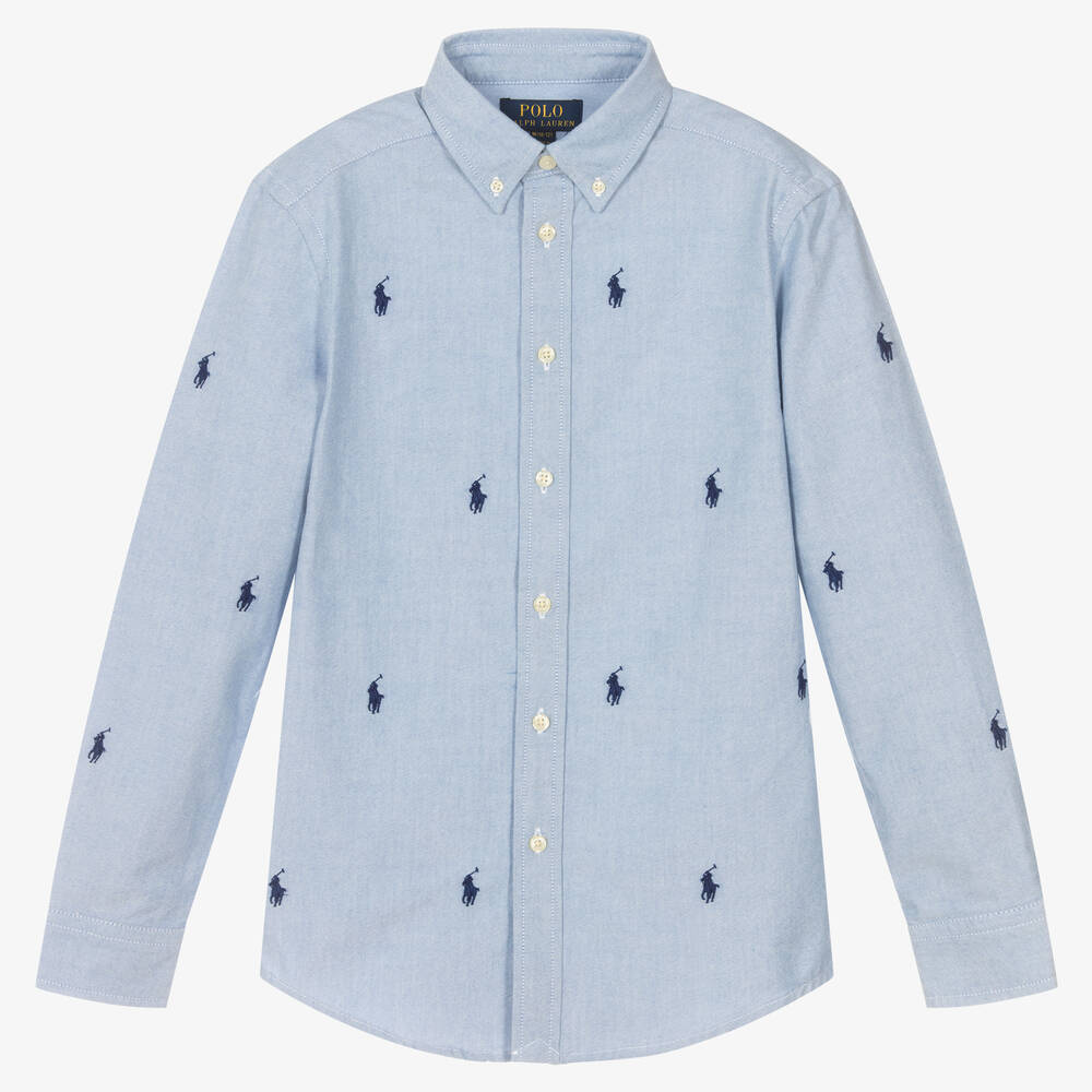 Ralph Lauren - Teen Boys Blue Oxford Cotton Pony Shirt | Childrensalon