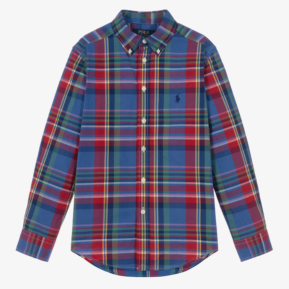 Ralph Lauren - Teen Boys Blue & Red Check Cotton Shirt | Childrensalon