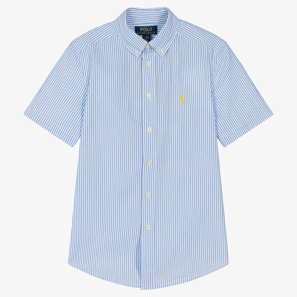 Ralph Lauren - قميص قطن سيرسوكر مقلم لون أزرق للمراهقين | Childrensalon