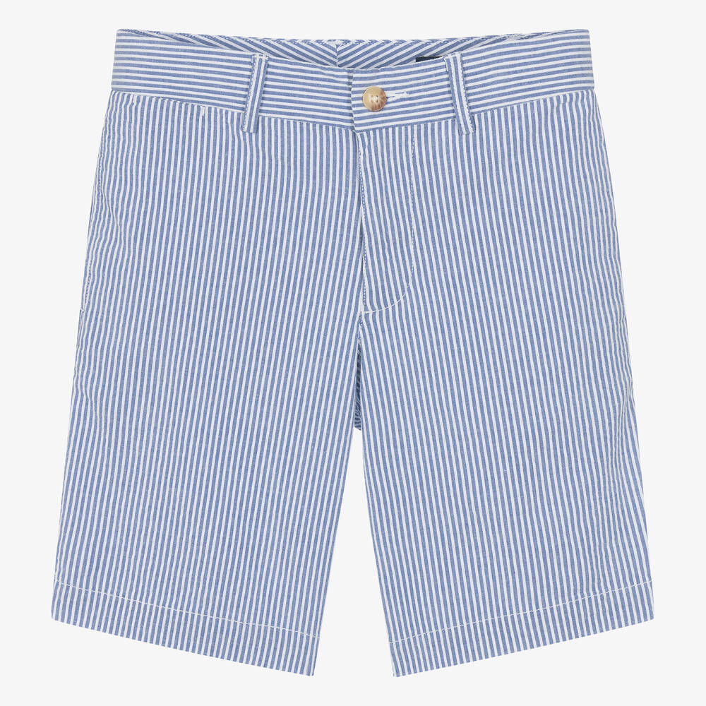 Ralph Lauren - Teen Boys Blue Striped Cotton Shorts | Childrensalon
