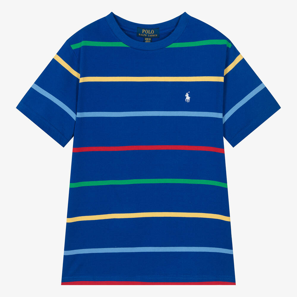 Ralph Lauren - Teen Boys Blue Striped Cotton T-Shirt | Childrensalon