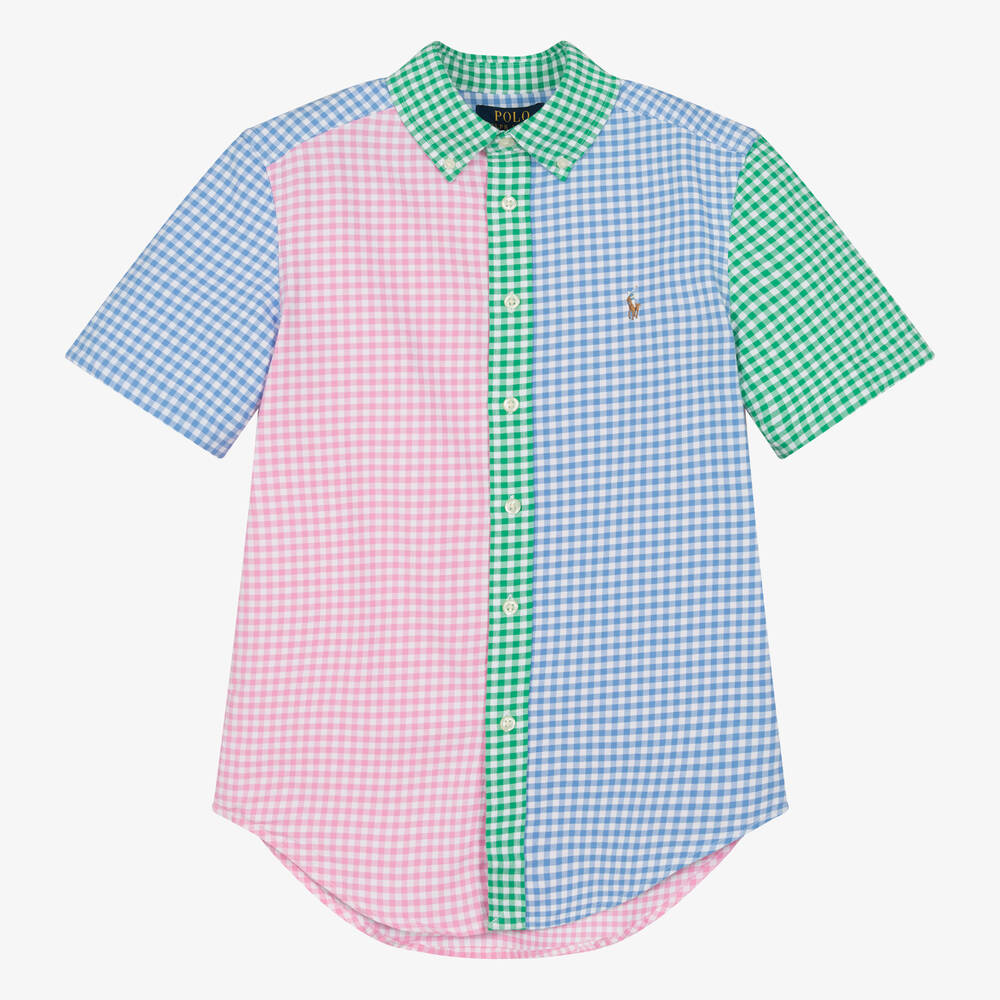 Ralph Lauren - Teen Boys Colourblock Gingham Cotton Shirt | Childrensalon
