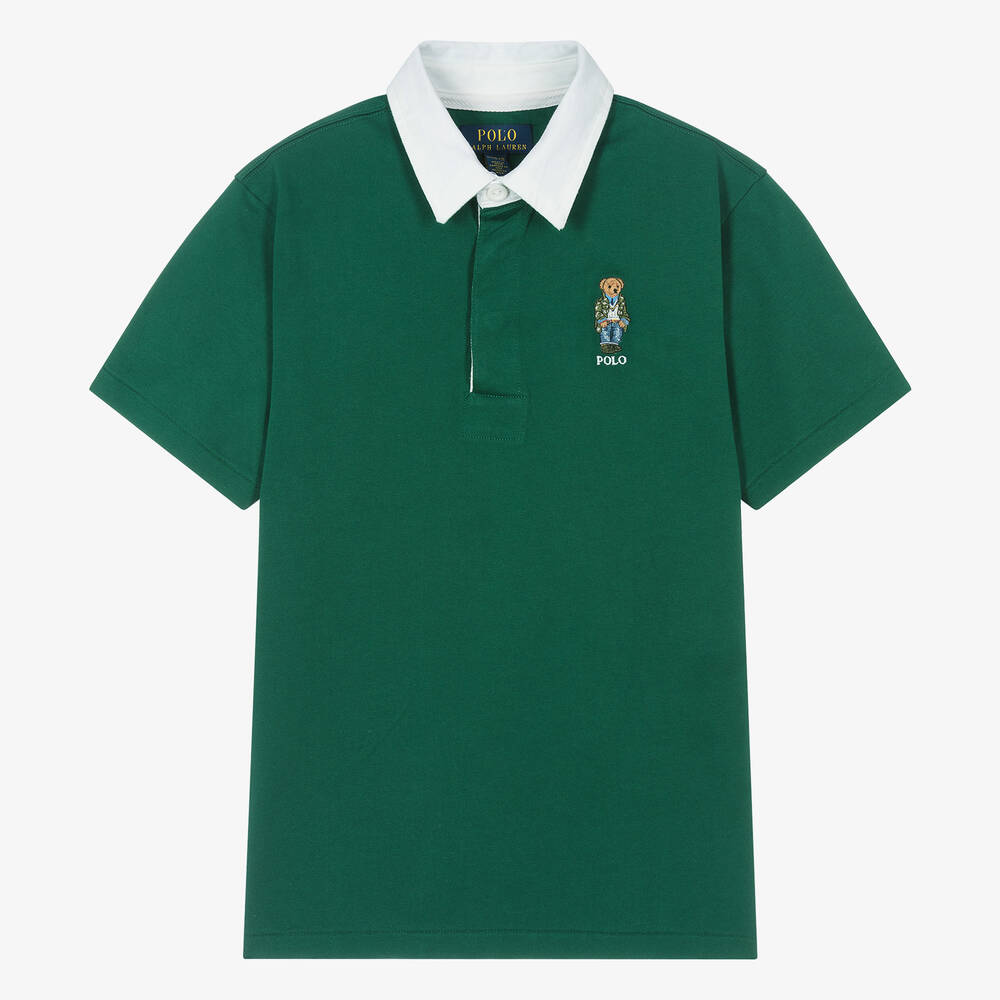 Ralph Lauren - Teen Boys Green Cotton Polo Bear Rugby Shirt | Childrensalon