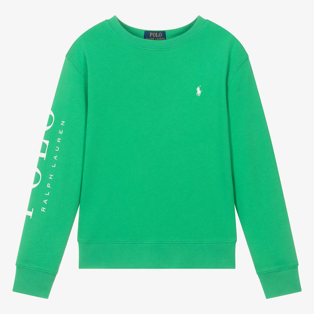 Ralph Lauren - Teen Boys Green Cotton Polo Sweatshirt | Childrensalon