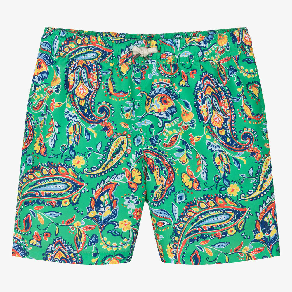 Ralph Lauren - Teen Boys Green Paisley Print Swim Shorts | Childrensalon