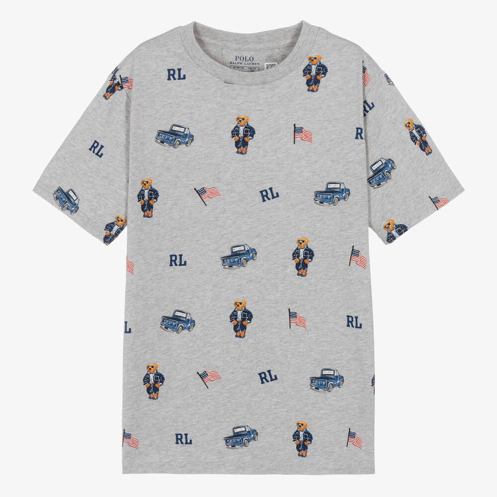 Ralph Lauren - Teen Boys Grey Cotton Polo Bear T-Shirt | Childrensalon