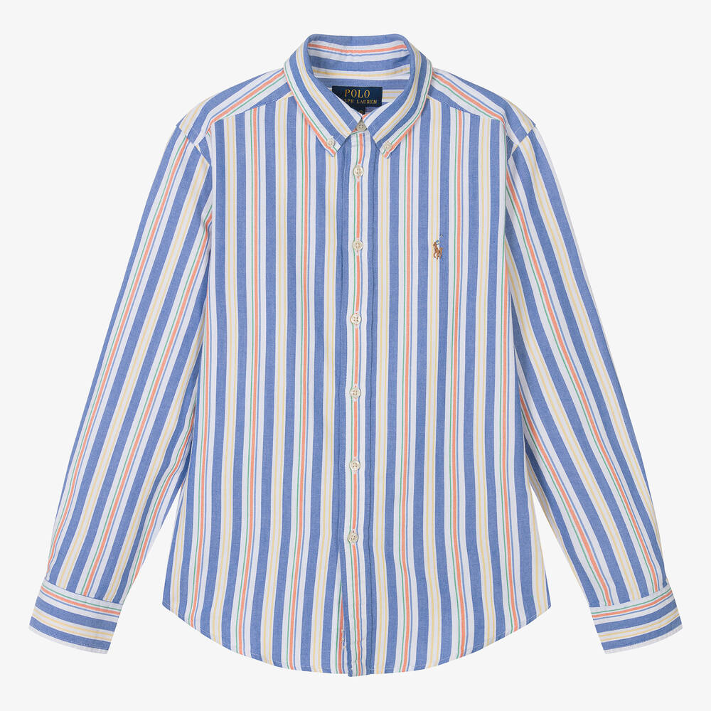 Ralph Lauren - قميص قطن أكسفورد مقلّم بطبعة ملونة للمراهقين | Childrensalon