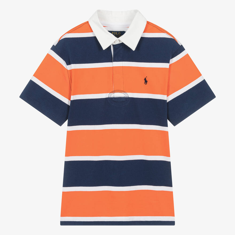 Ralph Lauren - Teen Boys Orange Stripe Polo Shirt | Childrensalon
