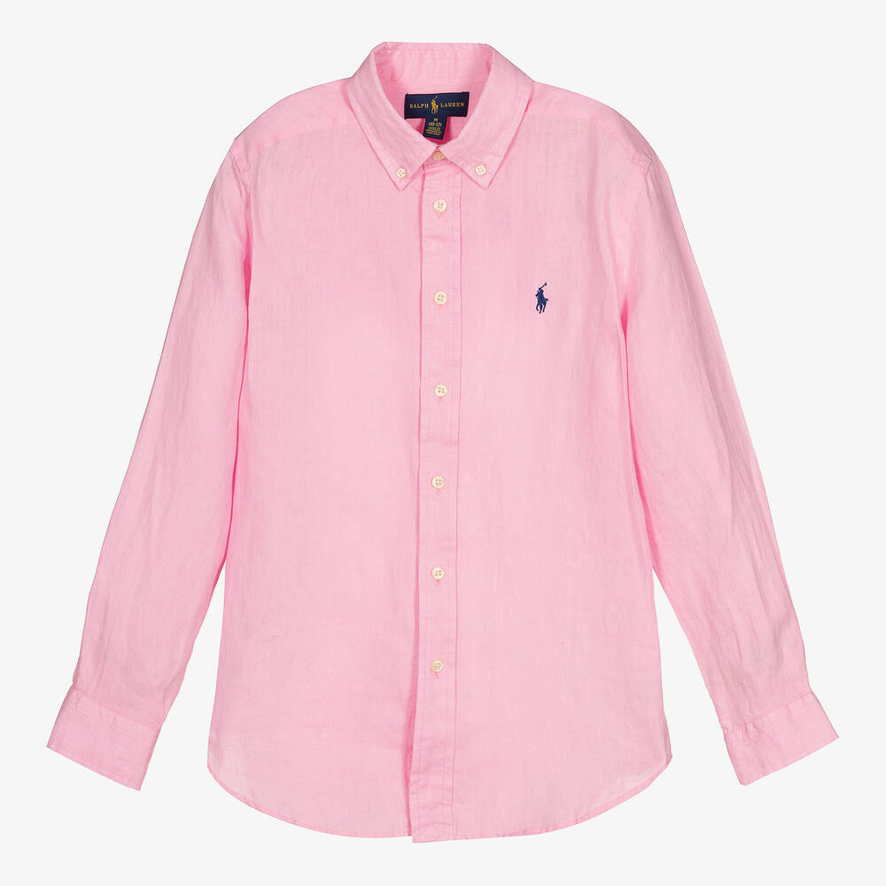 Ralph Lauren - Teen Boys Pink Linen Shirt | Childrensalon