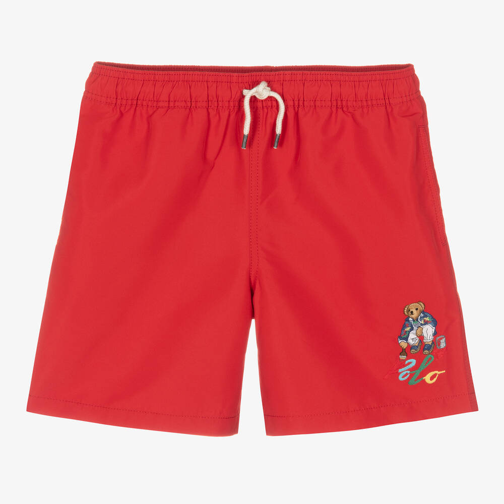 Ralph Lauren Teen Boys Red Polo Bear Swim Shorts
