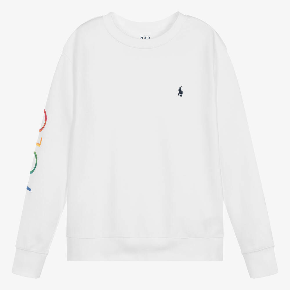 Ralph Lauren - Teen Boys White Cotton Polo Sweatshirt | Childrensalon