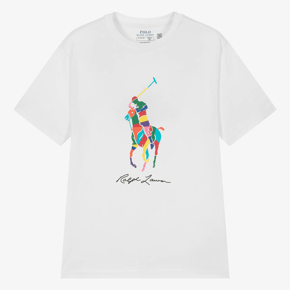 Ralph Lauren - Teen Boys White Cotton Pony T-Shirt | Childrensalon