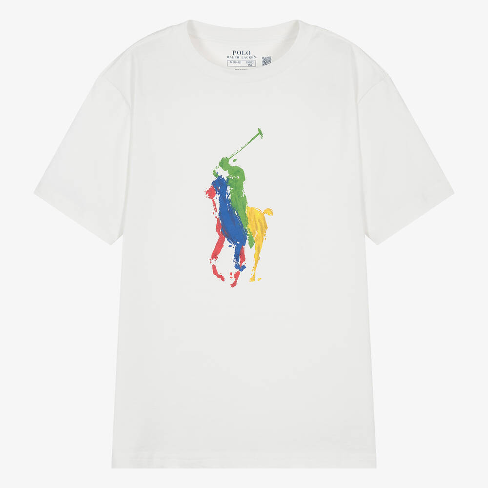 Ralph Lauren - T-shirt blanc en coton ado garçon | Childrensalon