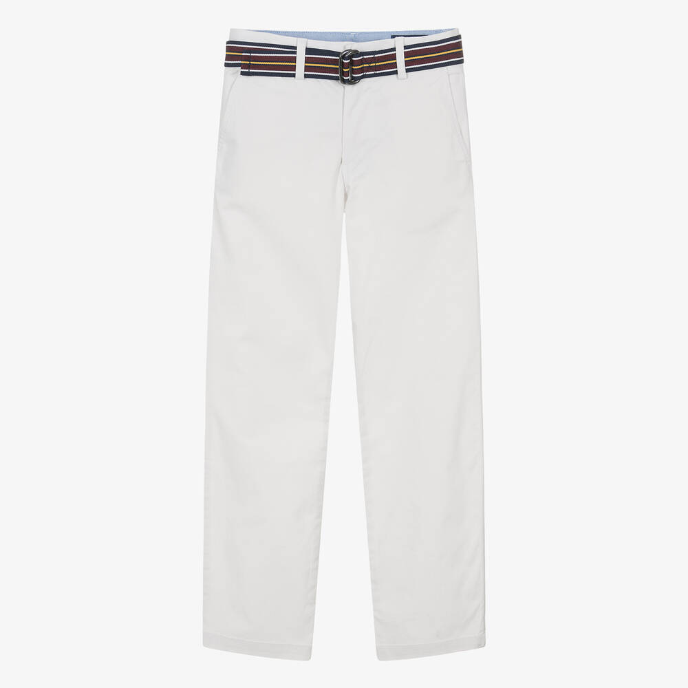 Ralph Lauren - Teen Boys White Cotton Twill Chino Trousers | Childrensalon