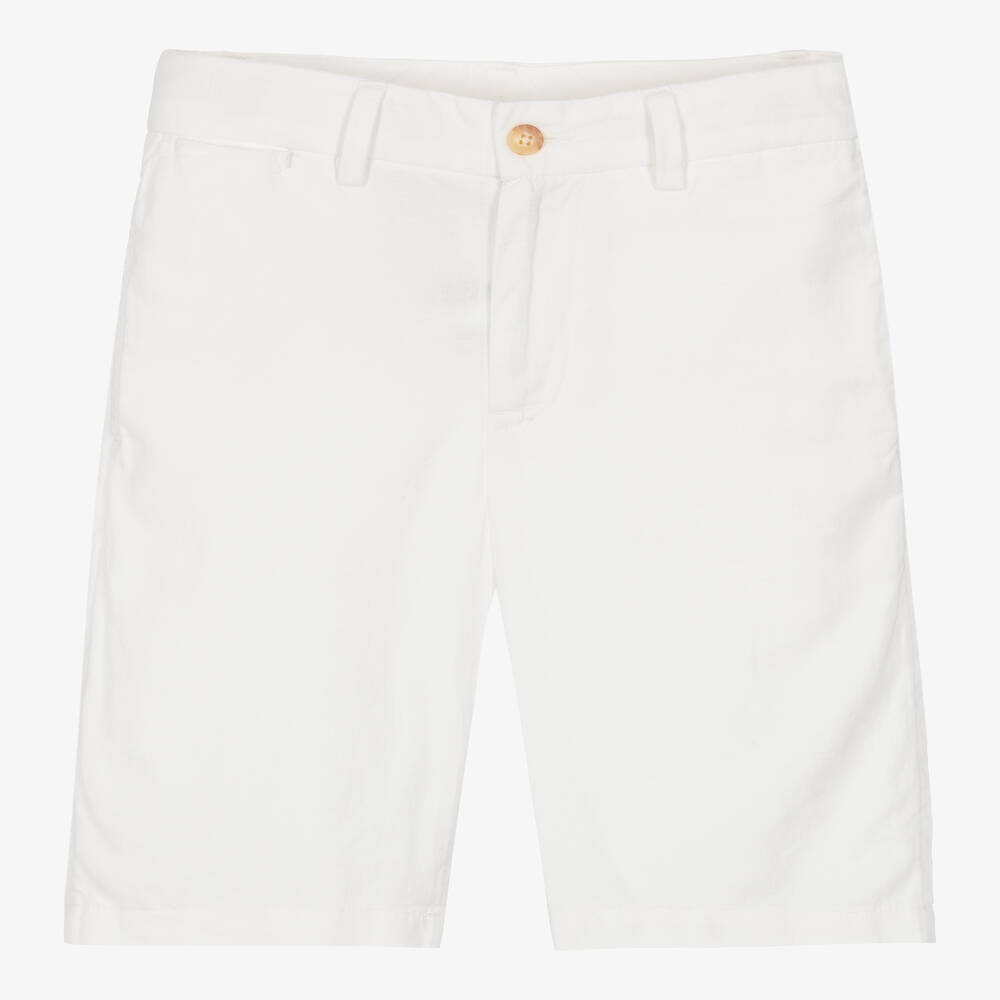 Ralph Lauren - Teen Boys White Linen & Cotton Shorts | Childrensalon