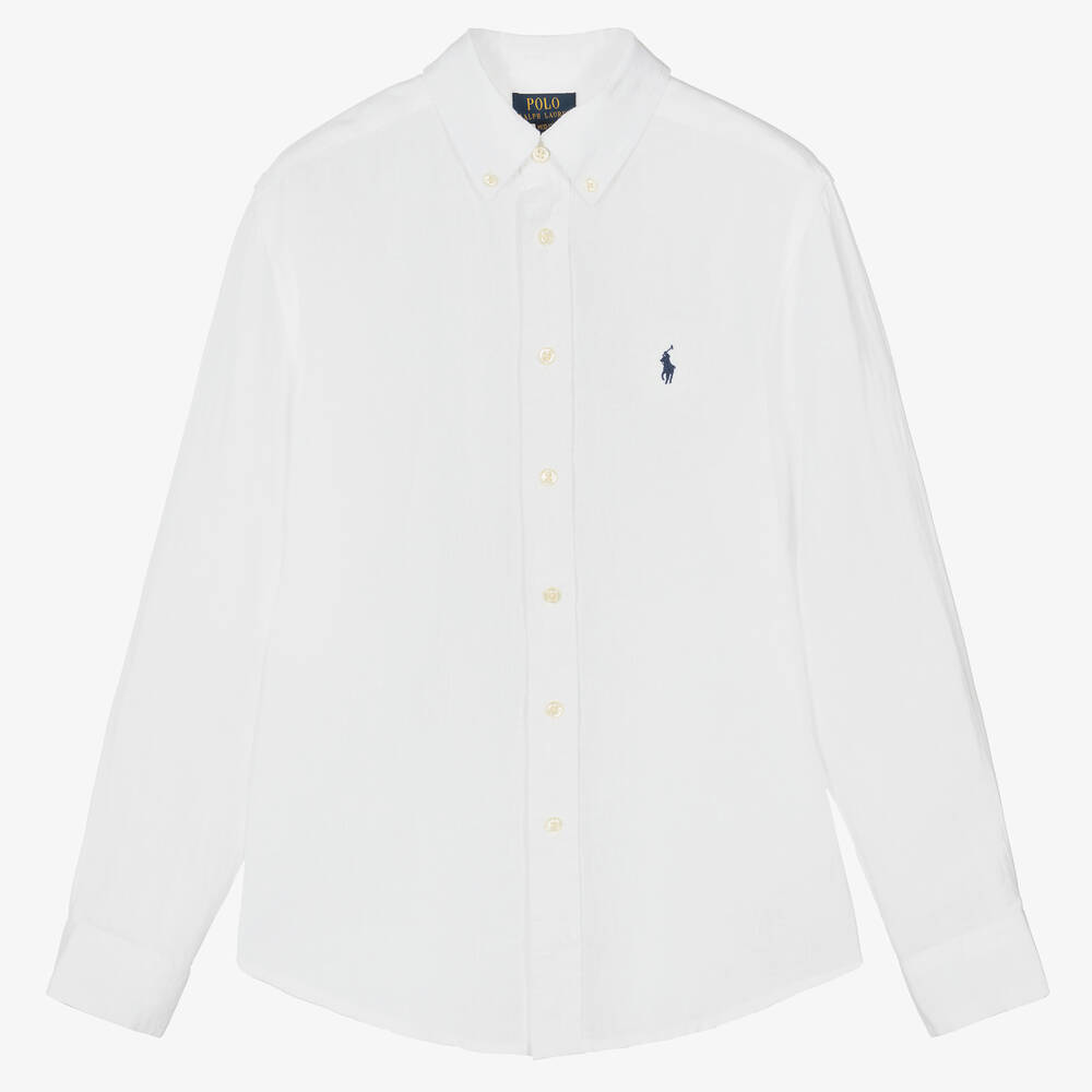 Ralph Lauren - Teen Boys White Linen Shirt | Childrensalon