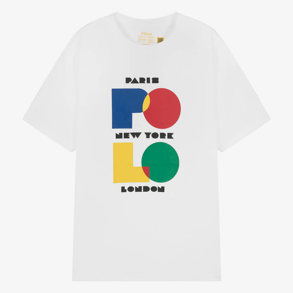 Ralph Lauren - Teen Boys White Printed Cotton T-Shirt | Childrensalon