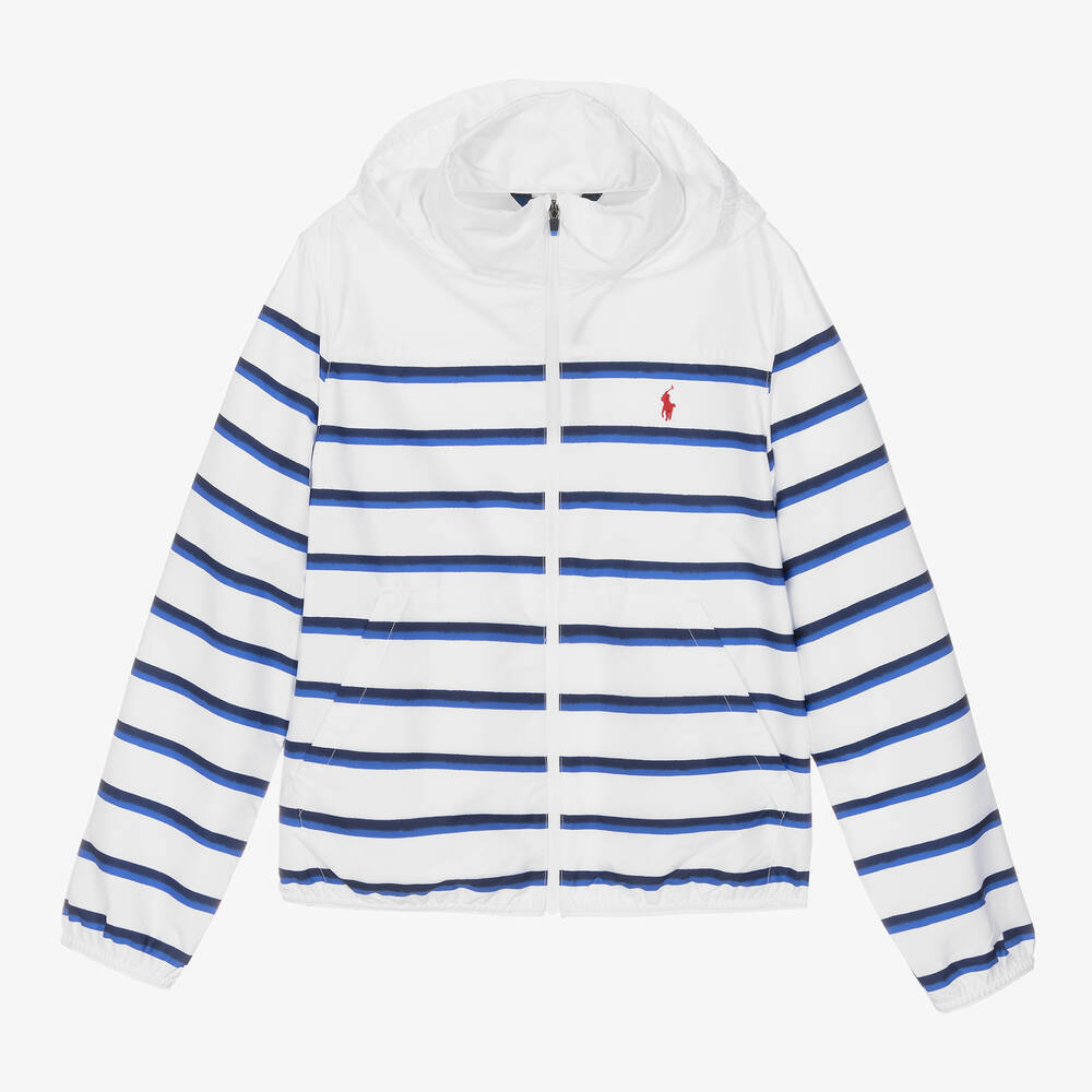 Ralph Lauren - Teen Boys White Striped Windbreaker Jacket | Childrensalon