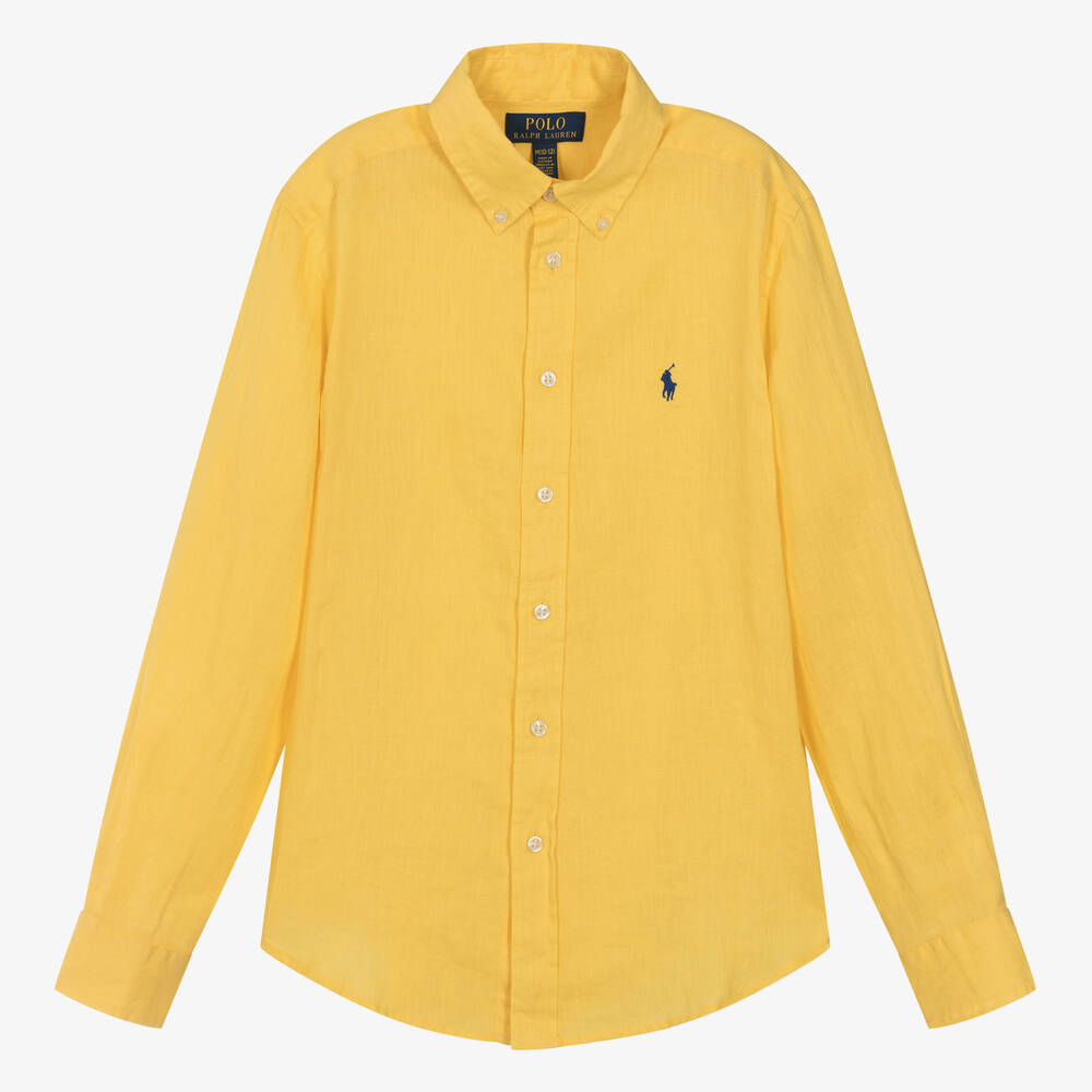 Ralph Lauren - Teen Boys Yellow Embroidered Linen Shirt | Childrensalon
