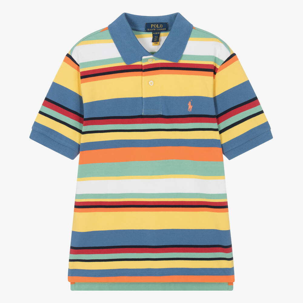 Shop Ralph Lauren Teen Boys Yellow Striped Cotton Polo Shirt