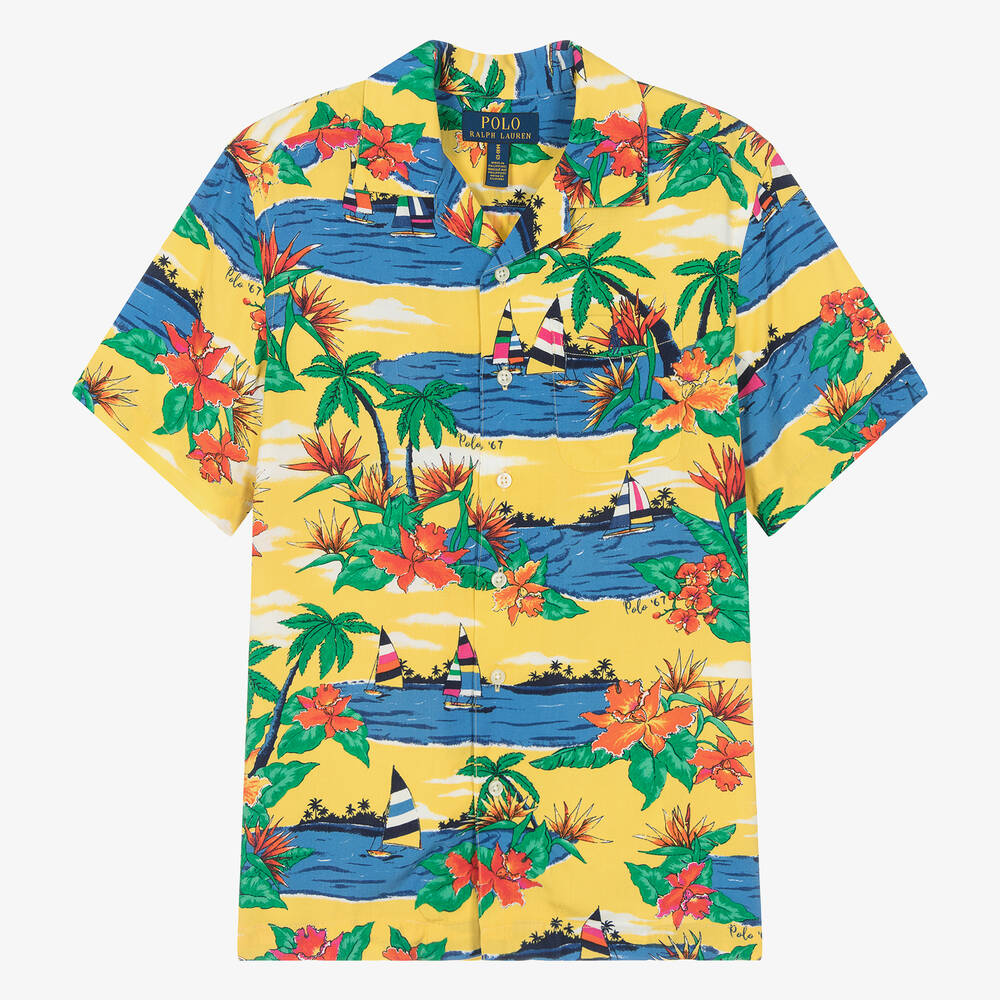 Shop Ralph Lauren Teen Boys Yellow Tropical Viscose Shirt